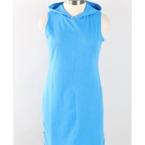 Pacificotton by Bryn Walker – Evia/Blue Sleeveless Hooded Shirt Dress (Size M)